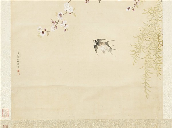 清鄒一桂杏花燕子　軸