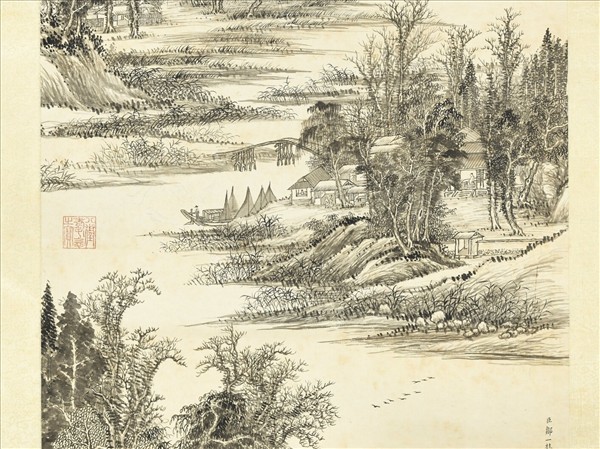 清鄒一桂畫蒲芷群鷗　軸