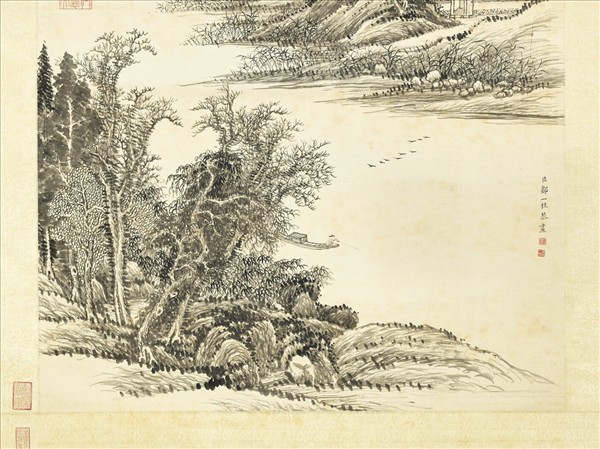 清鄒一桂畫蒲芷群鷗　軸