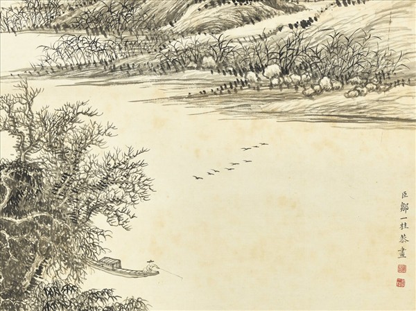 清鄒一桂畫蒲芷群鷗　軸