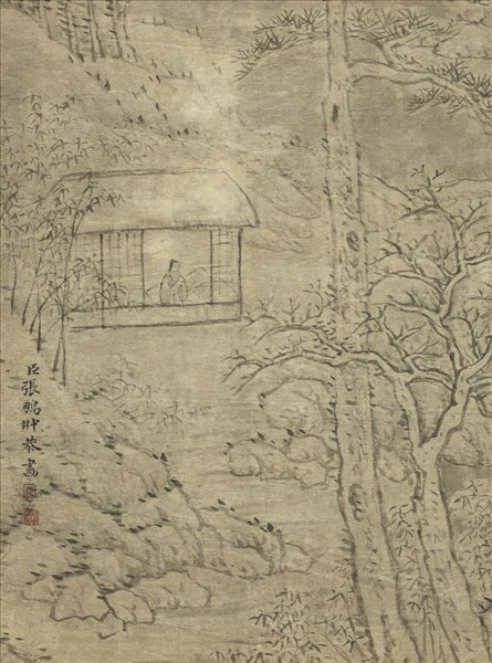 清張鵬翀畫雪景人物乾隆御題　軸