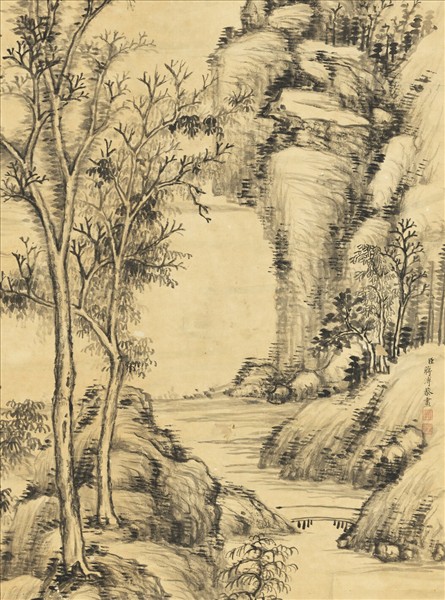 清蔣溥畫踈林亭靄　軸