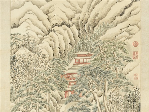 清張若靄畫鎮海寺雪景　軸