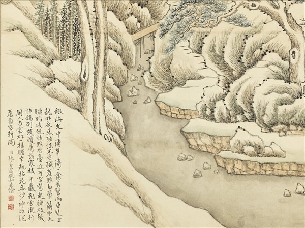 清張若靄畫鎮海寺雪景　軸