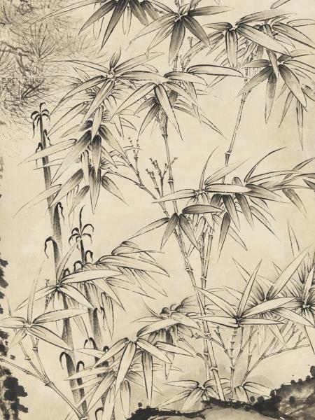 清張若靄松竹鳴禽圖高宗御題　軸