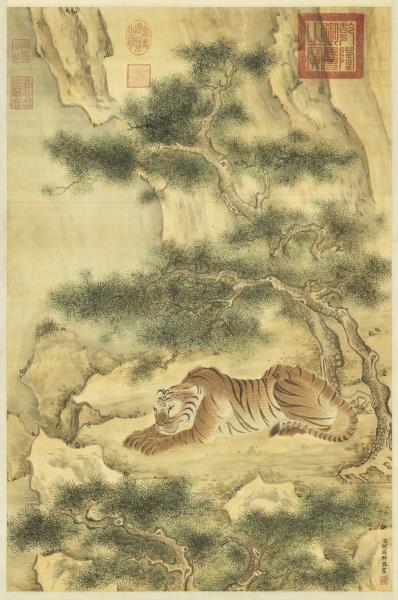 清阿爾粺松間臥虎圖　軸