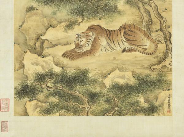 清阿爾粺松間臥虎圖　軸