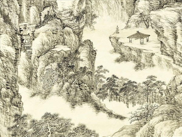 清錢維城畫雲壑松泉　軸