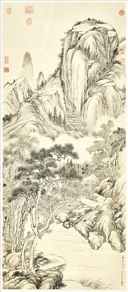 清錢維城畫高巒遠吹　軸