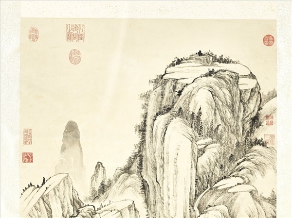 清錢維城畫高巒遠吹　軸