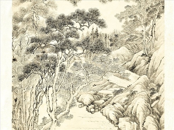 清錢維城畫高巒遠吹　軸