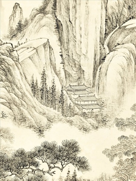 清錢維城畫高巒遠吹　軸