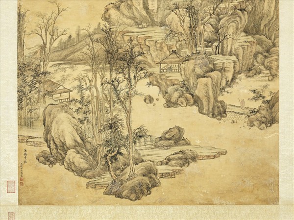 清錢維城畫溪橋曳杖　軸