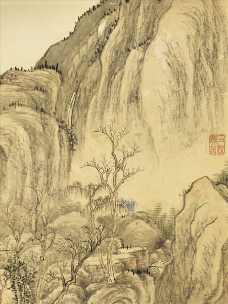 清錢維城畫溪橋曳杖　軸