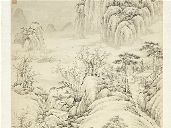 清錢維城寒林欲雪　軸