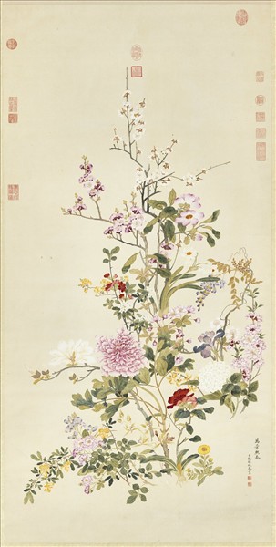 清錢維城畫萬彙熙春圖　軸