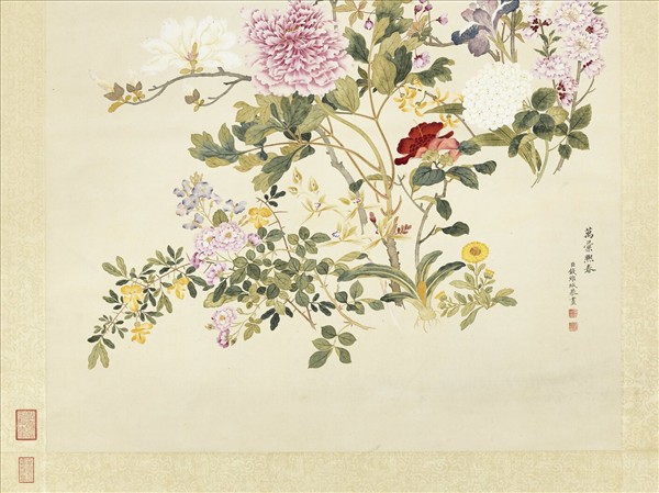 清錢維城畫萬彙熙春圖　軸