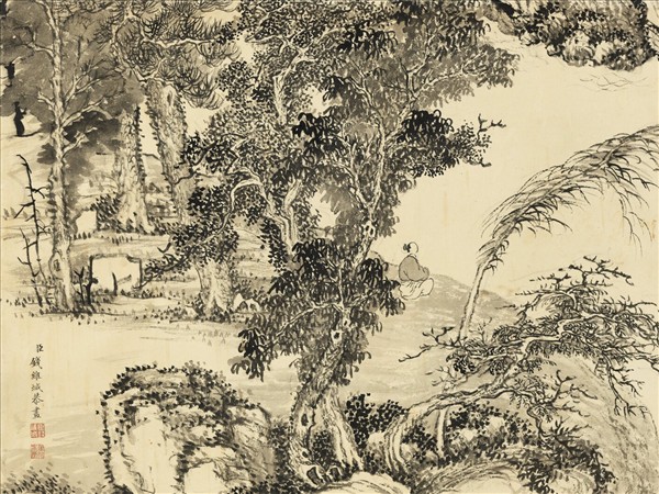 清錢維城觀泉圖　軸