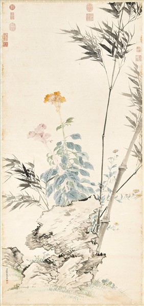 清錢維城竹石寫生　軸