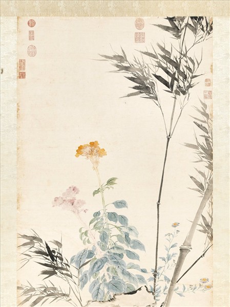 清錢維城竹石寫生　軸