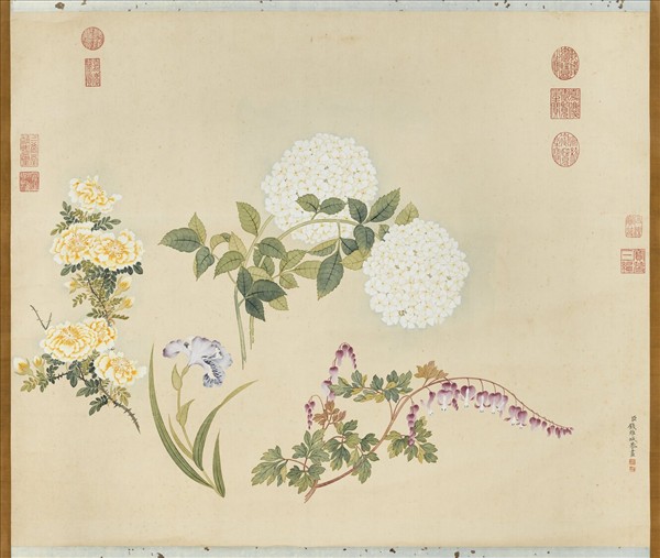 清錢維城夏花四種　軸