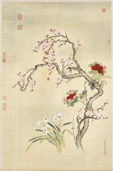 清錢維城畫梅茶水仙　軸