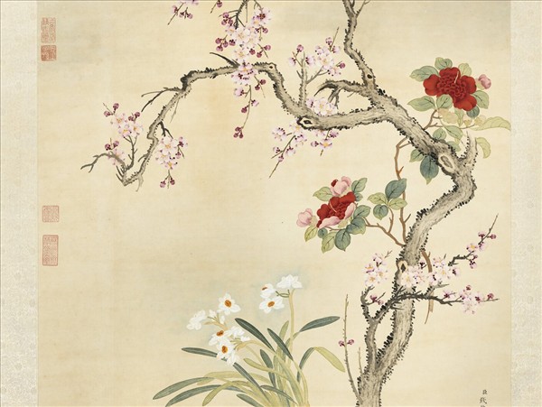 清錢維城畫梅茶水仙　軸