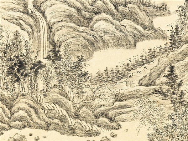 清張若澄畫翠嶂觀泉　軸