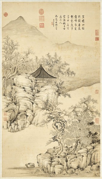 清張若澄笠亭嵐靄　軸