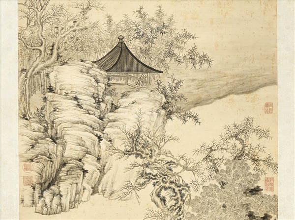 清張若澄笠亭嵐靄　軸