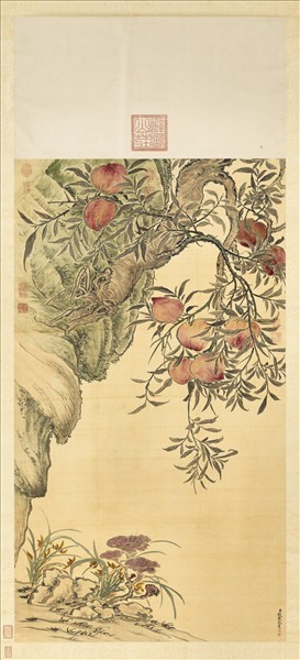 清錢載畫蟠桃苓芝　軸