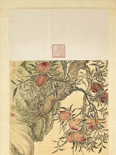 清錢載畫蟠桃苓芝　軸