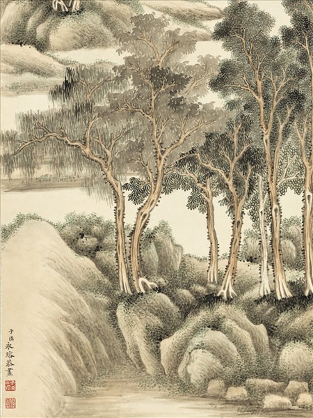 清永瑢春山遊騎　軸