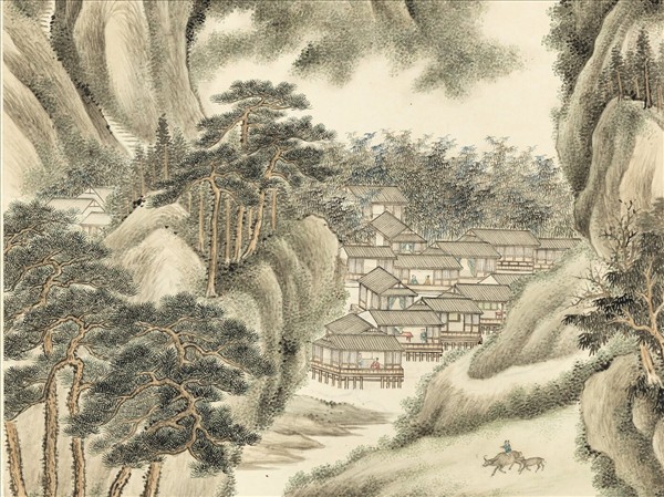 清永瑢春山遊騎　軸