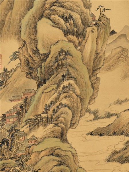 清永瑢畫山村秋樹　軸