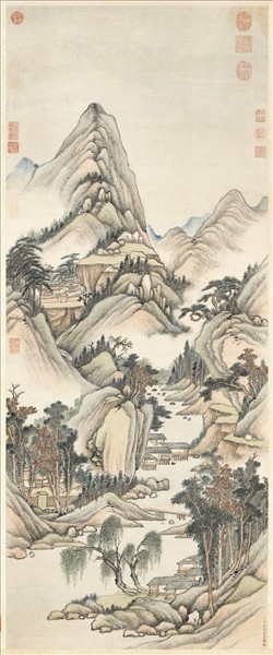 清永瑢畫秋寺鳴泉　軸