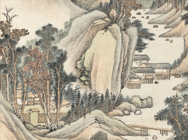 清永瑢畫秋寺鳴泉　軸