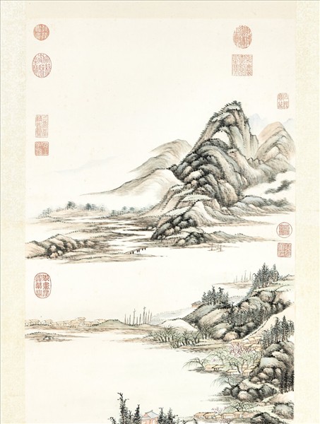 清永瑢畫春潭漁集　軸