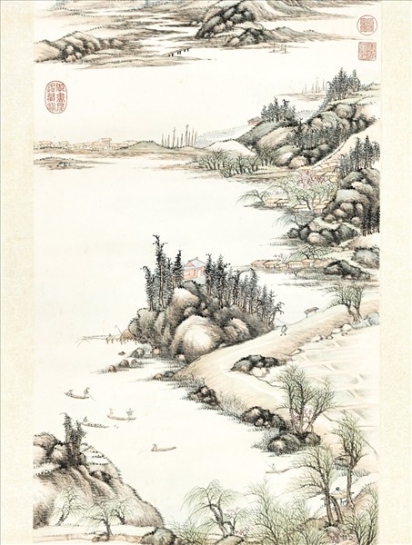 清永瑢畫春潭漁集　軸