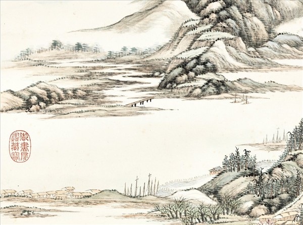 清永瑢畫春潭漁集　軸