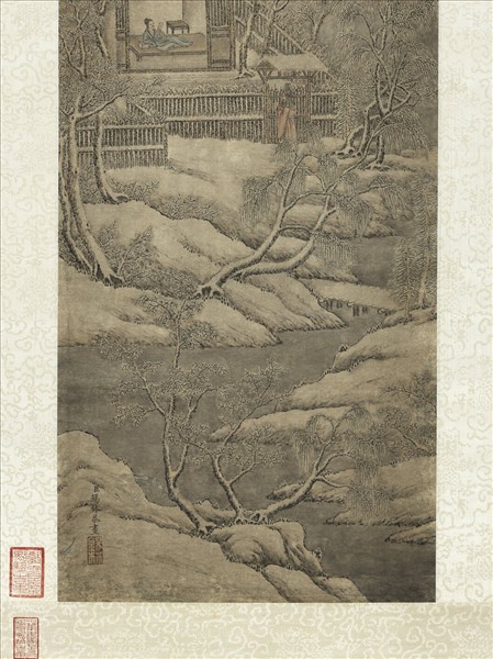 清錫林畫雪景人物事蹟高宗御題　軸