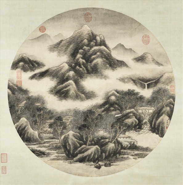 清王炳山村煙雨　軸