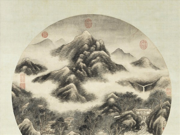 清王炳山村煙雨　軸