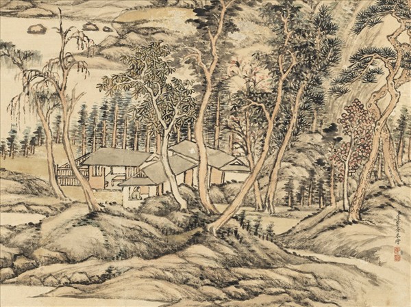 清張宗蒼青峰紅樹　軸