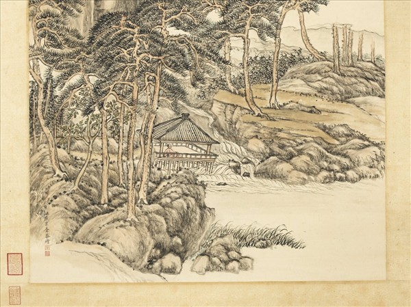 清張宗蒼畫松風溪閣　軸