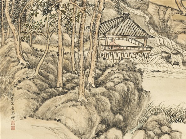 清張宗蒼畫松風溪閣　軸