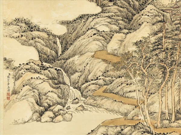 清張宗蒼畫雲峰飛瀑　軸