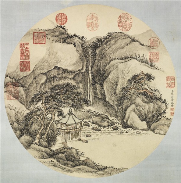 清張宗蒼水亭對瀑　軸