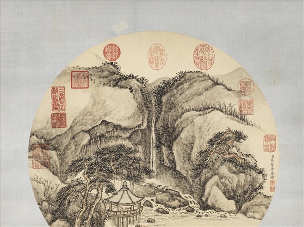 清張宗蒼水亭對瀑　軸