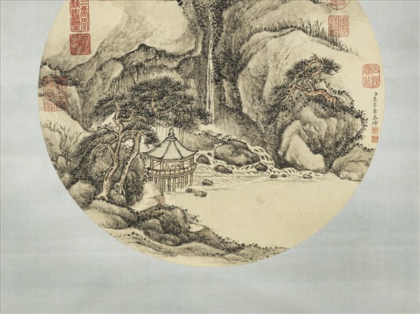 清張宗蒼水亭對瀑　軸